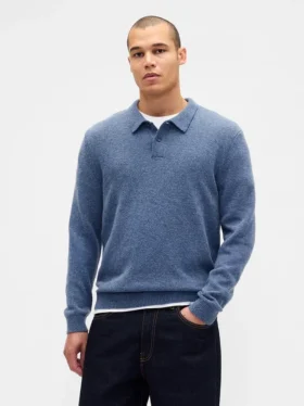 Maglione polo in misto lana merino