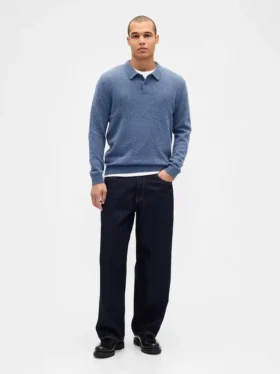 Maglione polo in misto lana merino