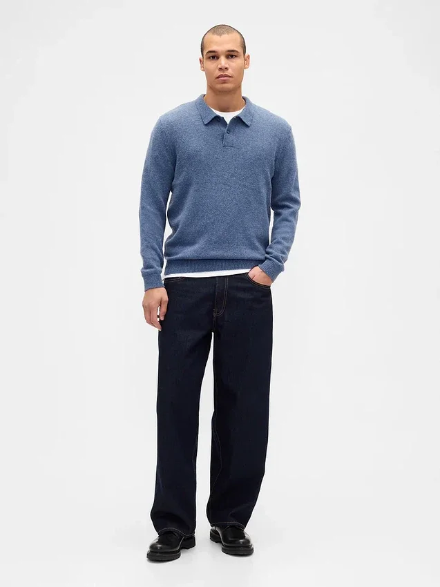 Maglione polo in misto lana merino