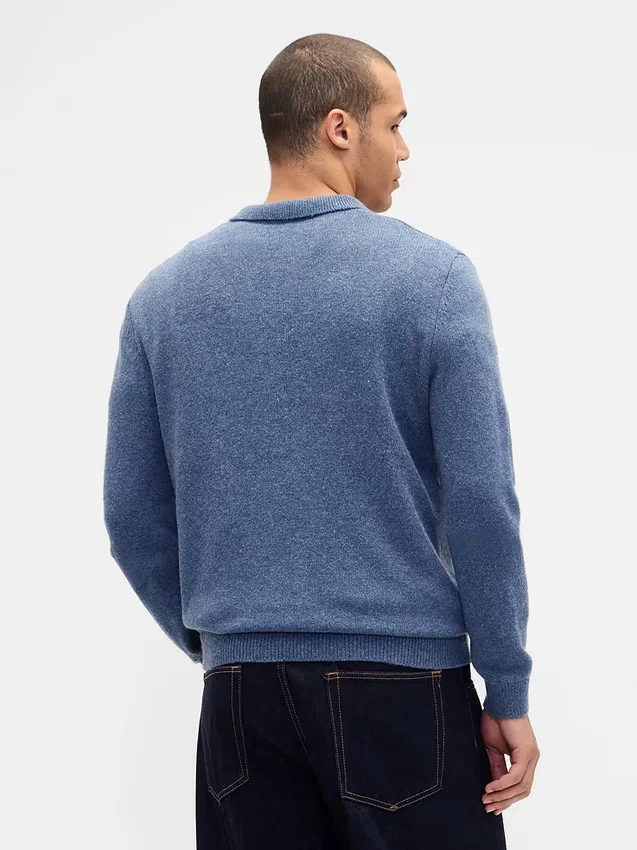Maglione polo in misto lana merino
