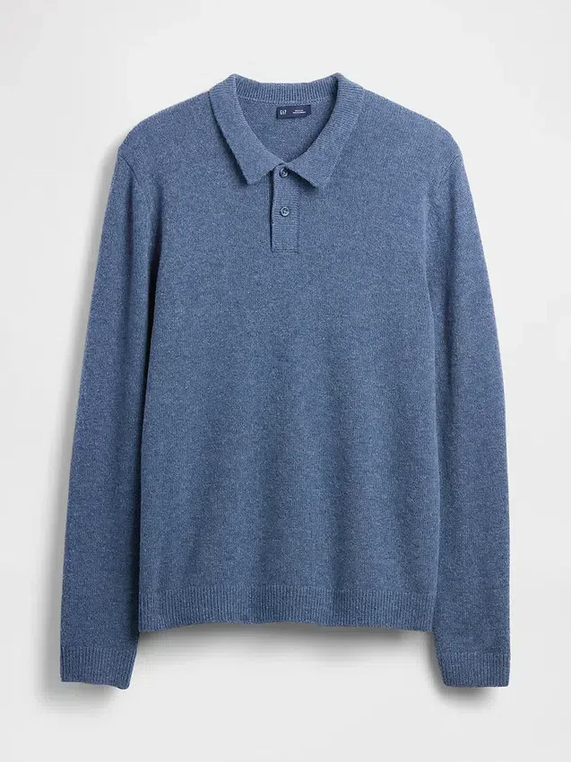 Maglione polo in misto lana merino