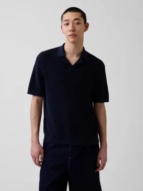 Maglione polo in misto lino