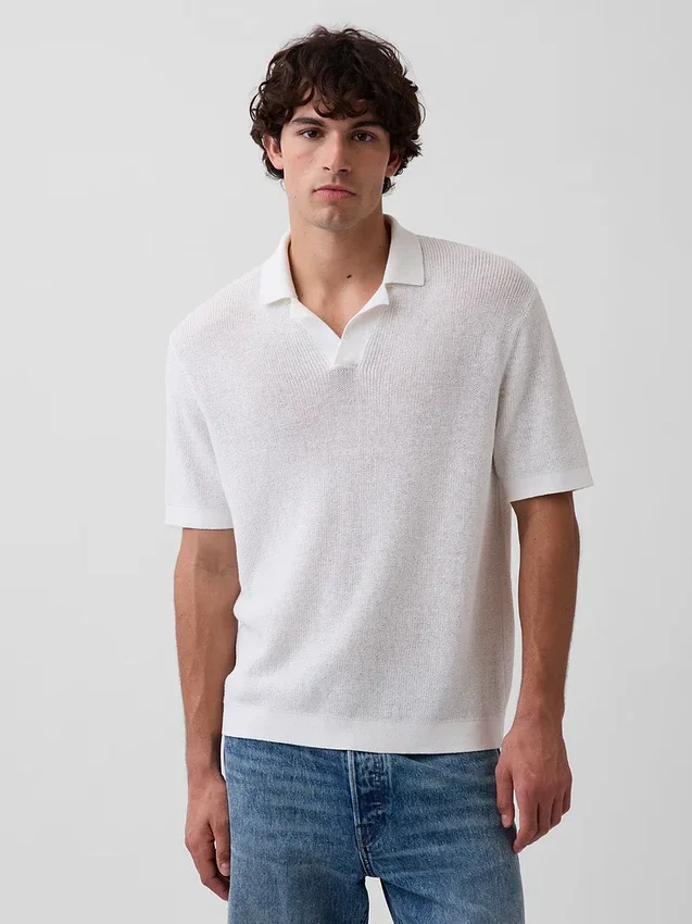 Maglione polo in misto lino