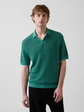 Maglione polo in misto lino