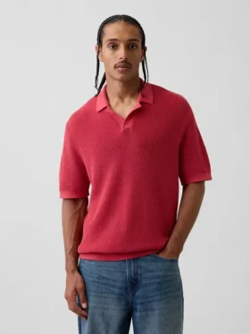 Maglione polo in misto lino