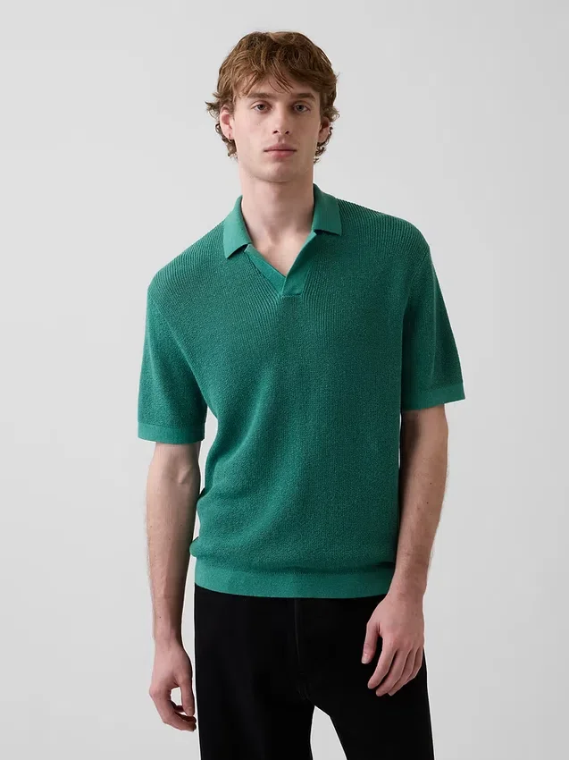 Maglione polo in misto lino