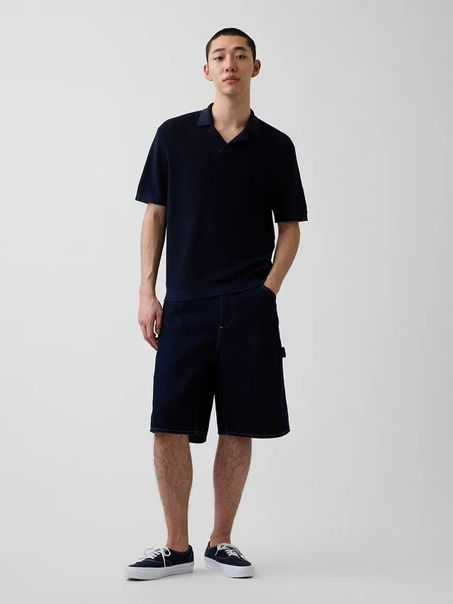 Maglione polo in misto lino