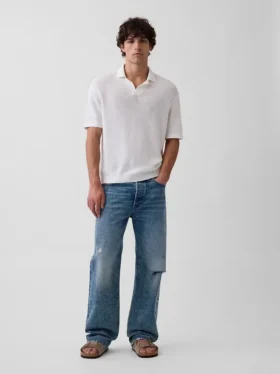 Maglione polo in misto lino