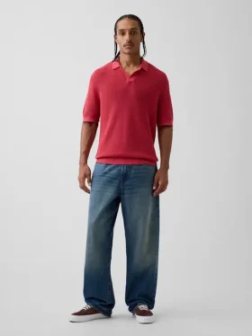 Maglione polo in misto lino