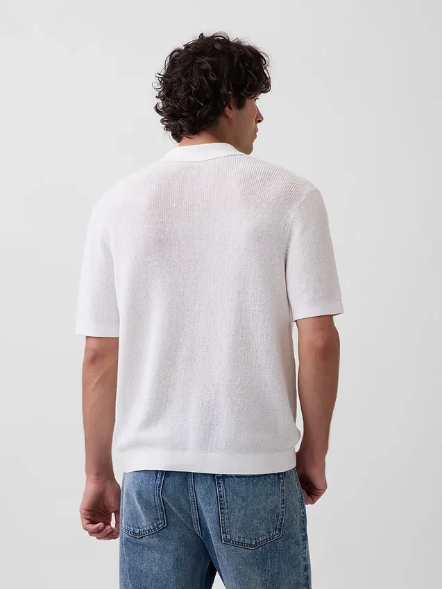 Maglione polo in misto lino