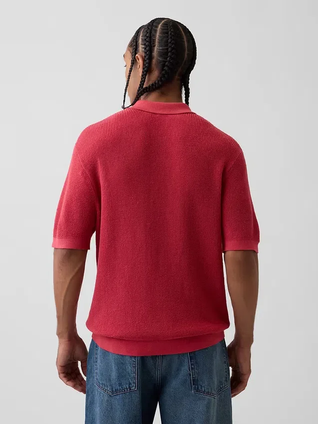 Maglione polo in misto lino
