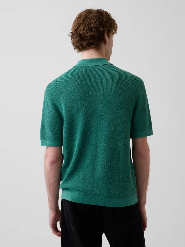 Maglione polo in misto lino