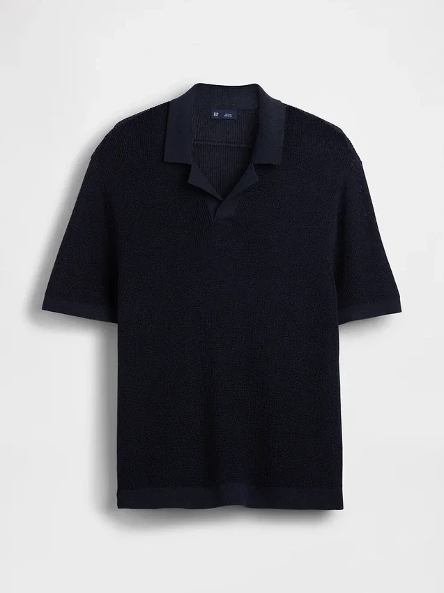 Maglione polo in misto lino