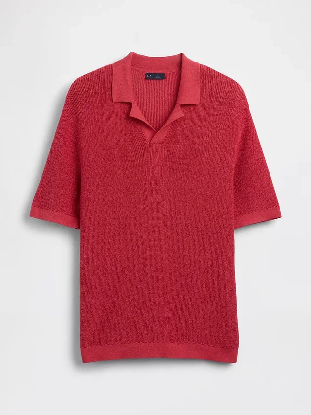 Maglione polo in misto lino