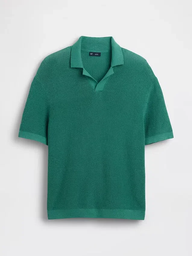 Maglione polo in misto lino