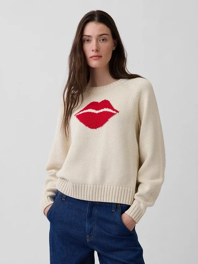 Maglione raglan “Kiss” in 100% cotone