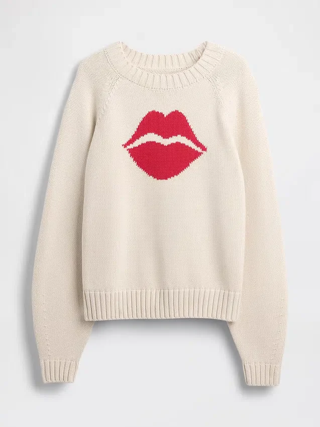 Maglione raglan “Kiss” in 100% cotone