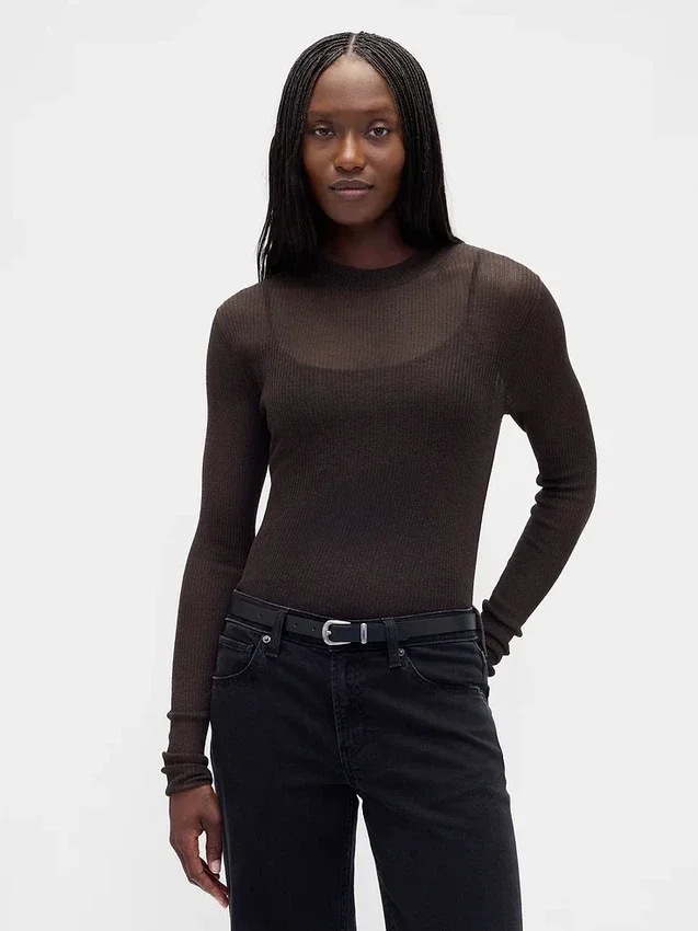 Maglione trasparente a collo alto