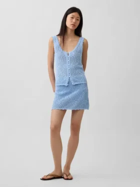 Mini gonna-maglione in cotone 100% con motivo pointelle