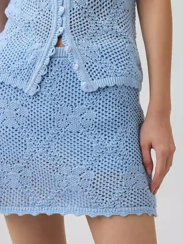 Mini gonna-maglione in cotone 100% con motivo pointelle
