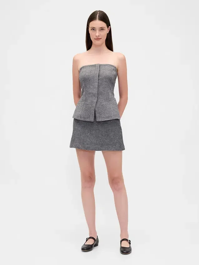 Mini gonna-pantaloncino a spina di pesce