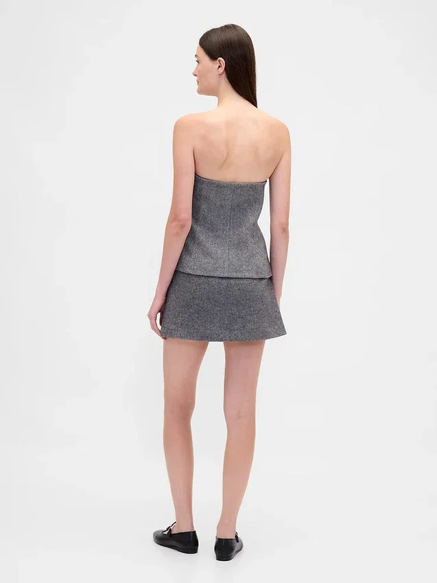 Mini gonna-pantaloncino a spina di pesce