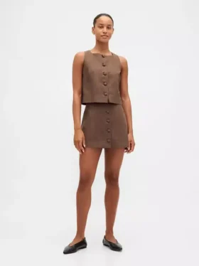 Mini gonna-pantaloncino con bottoni sul davanti in misto lino