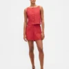 Mini gonna-pantaloncino con bottoni sul davanti in misto lino
