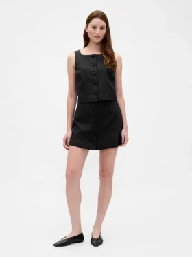 Mini gonna-pantaloncino con bottoni sul davanti in misto lino