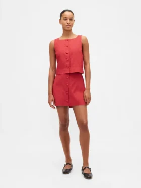 Mini gonna-pantaloncino con bottoni sul davanti in misto lino