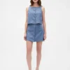 Mini gonna-pantaloncino con bottoni sul davanti in misto lino