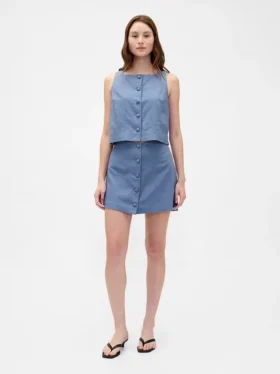 Mini gonna-pantaloncino con bottoni sul davanti in misto lino