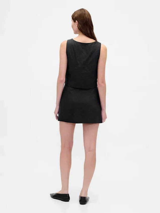 Mini gonna-pantaloncino con bottoni sul davanti in misto lino