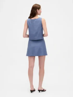 Mini gonna-pantaloncino con bottoni sul davanti in misto lino