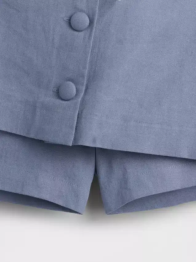 Mini gonna-pantaloncino con bottoni sul davanti in misto lino