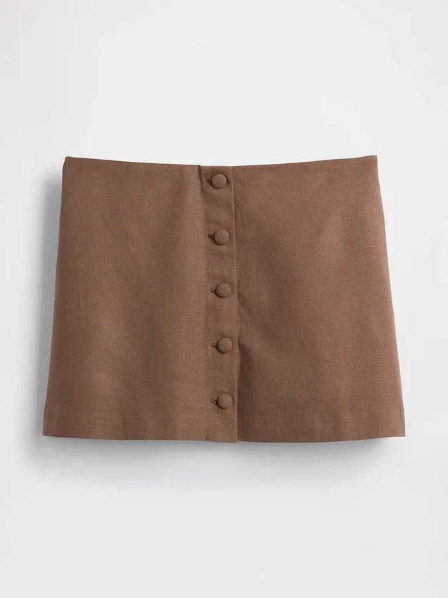 Mini gonna-pantaloncino con bottoni sul davanti in misto lino