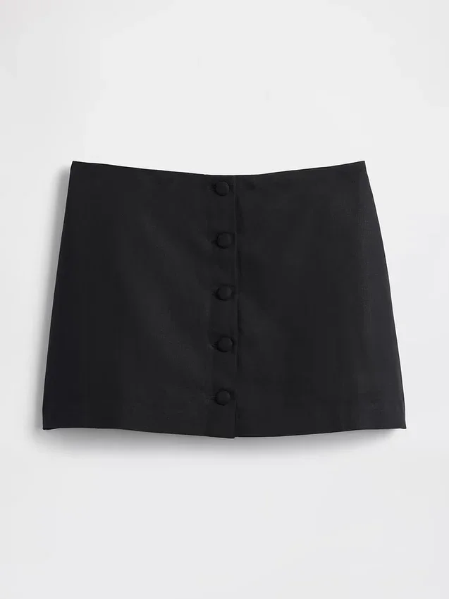 Mini gonna-pantaloncino con bottoni sul davanti in misto lino