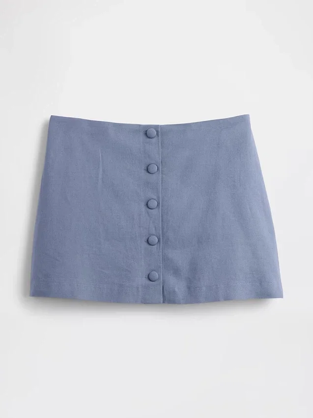 Mini gonna-pantaloncino con bottoni sul davanti in misto lino