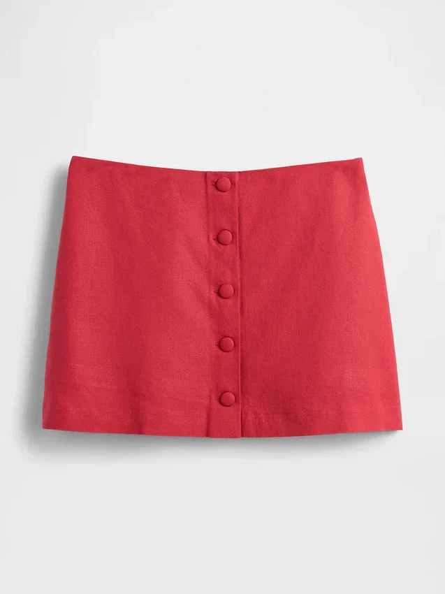 Mini gonna-pantaloncino con bottoni sul davanti in misto lino