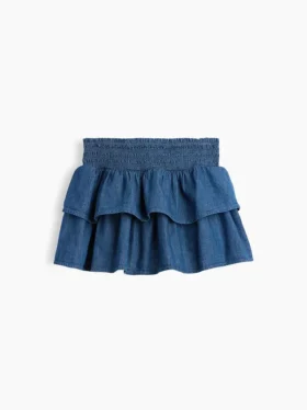 Mini gonna-pantaloncino in denim per bambini con smock