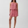 Mini gonna-pantaloncino in garza di cotone con vita smockata
