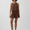 Mini gonna-pantaloncino in garza di cotone con vita smockata
