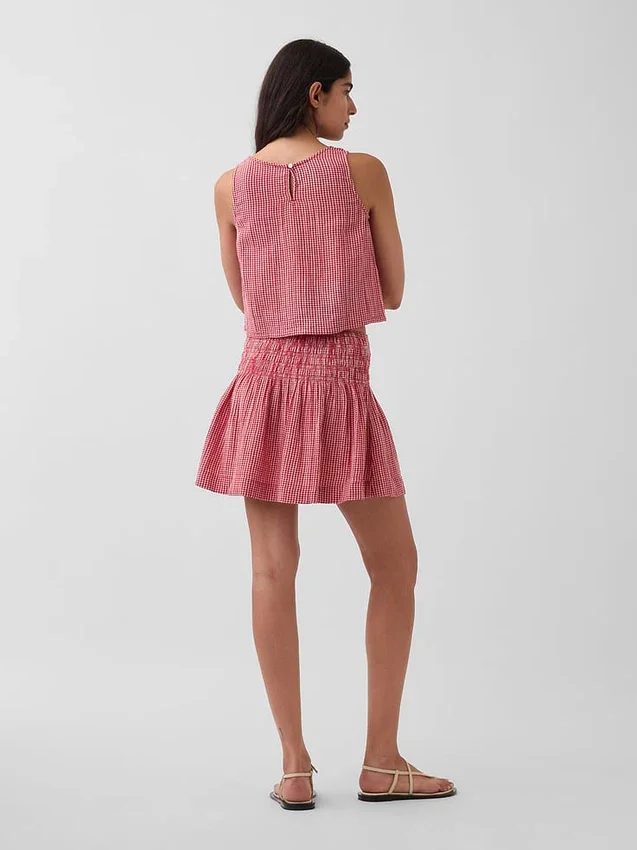 Mini gonna-pantaloncino in garza di cotone con vita smockata