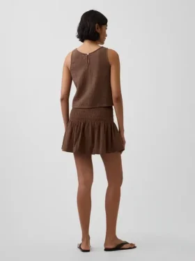 Mini gonna-pantaloncino in garza di cotone con vita smockata