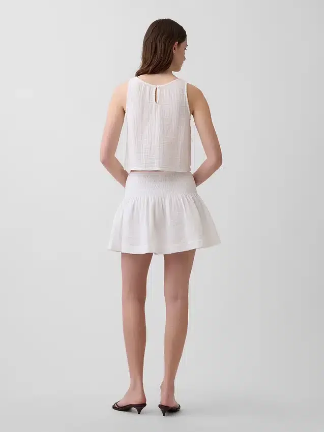 Mini gonna-pantaloncino in garza di cotone con vita smockata