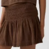 Mini gonna-pantaloncino in garza di cotone con vita smockata