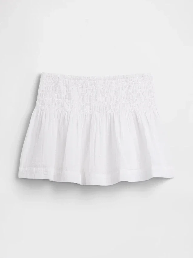 Mini gonna-pantaloncino in garza di cotone con vita smockata
