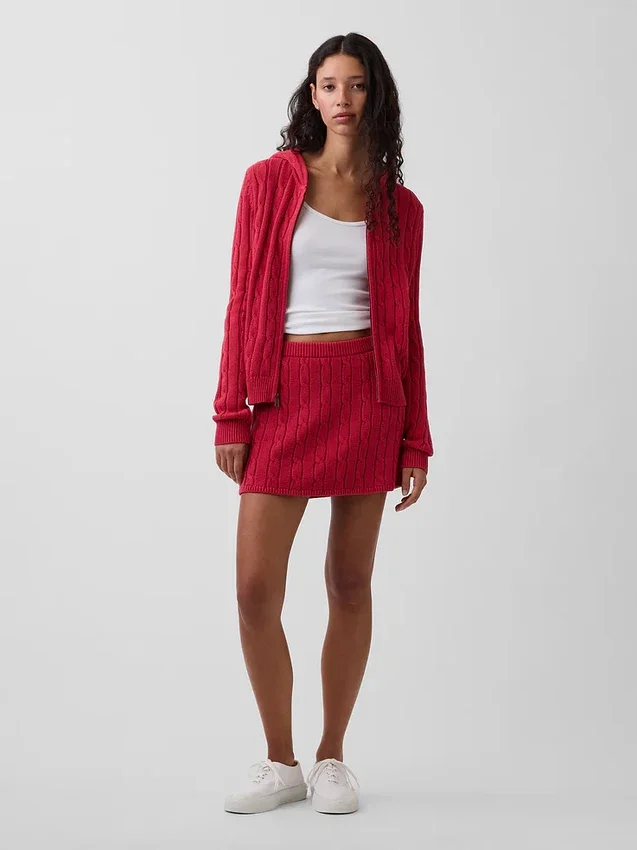 Mini gonna-pantaloncino in maglia a trecce 100% cotone