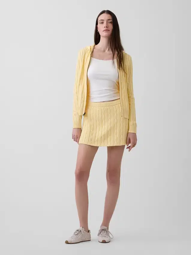 Mini gonna-pantaloncino in maglia a trecce 100% cotone
