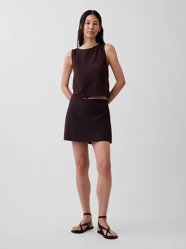 Mini gonna-pantaloncino in misto lino